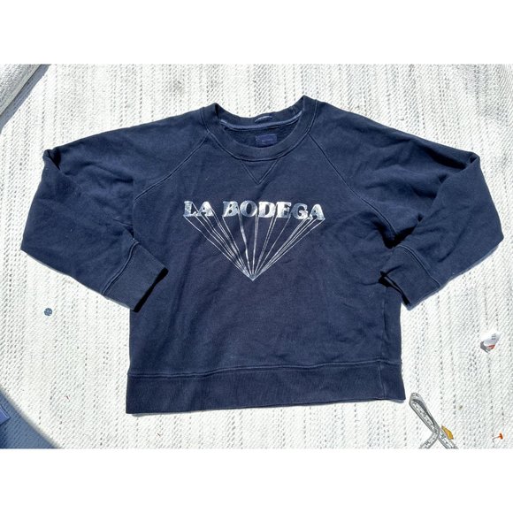 MOTHER Sweater Women's Small Blue Graphic La Bodega Long Sleeve Crew Neck Cotton - Picture 3 of 10